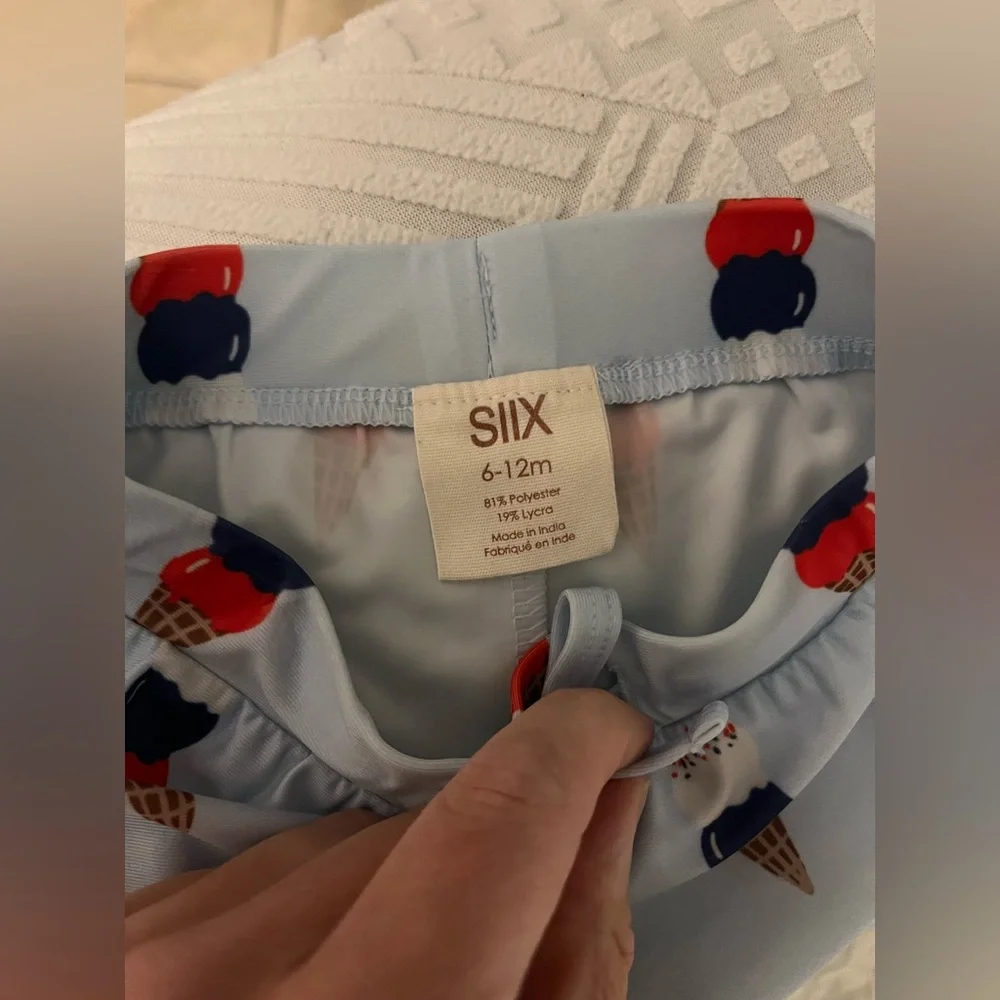 NWT SIIX Spearmint Love Ice Cream Patriotic Rash Guard Swim Trunks Set UPF 50+
